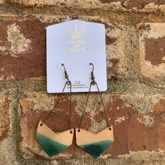 Beige and Blue Leather Earrings - Picture 1 of 2